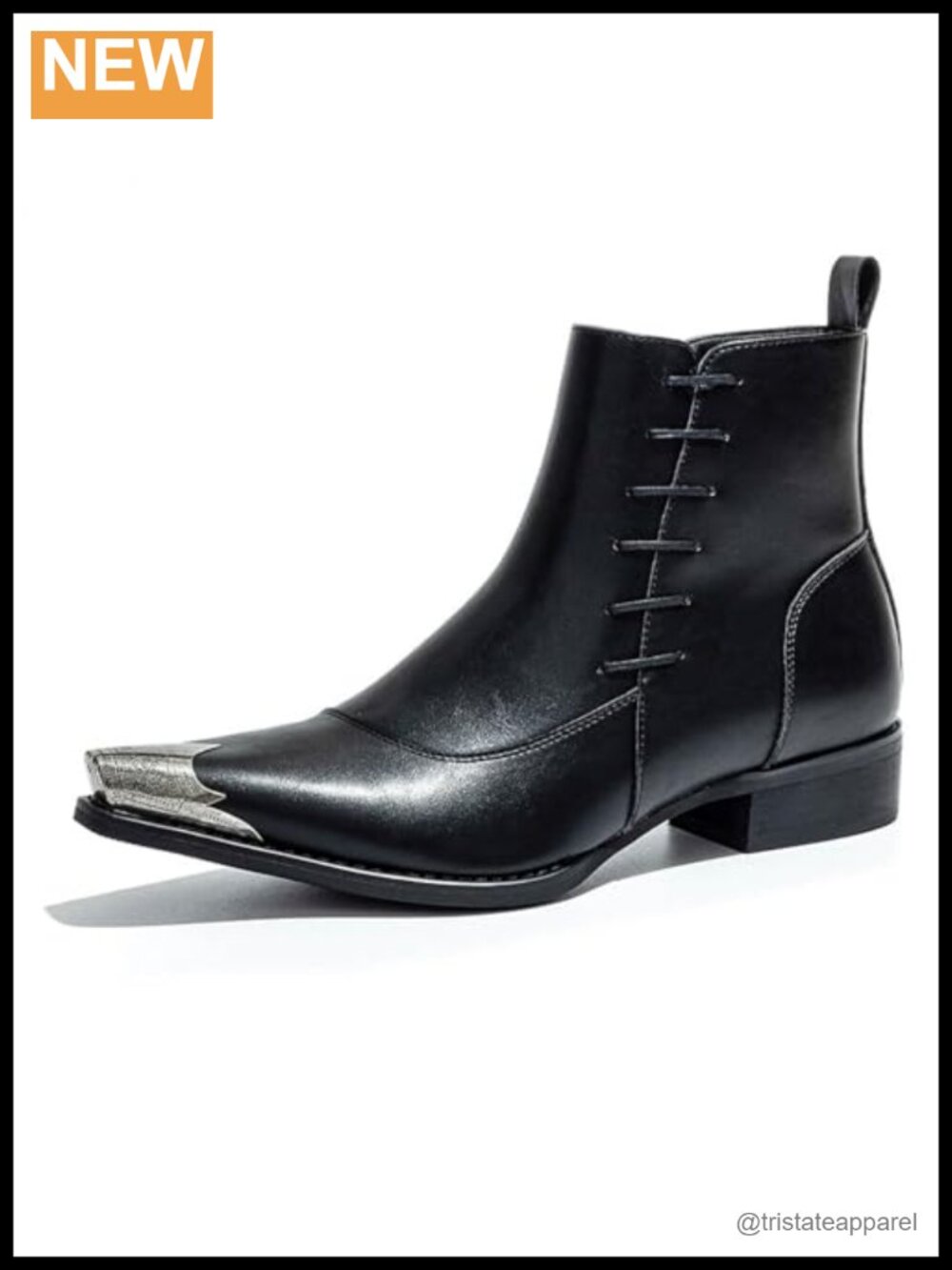 Men's Western Pointed Toe Ankle Boots Metal Toe Cap Side Zipper Non Slip